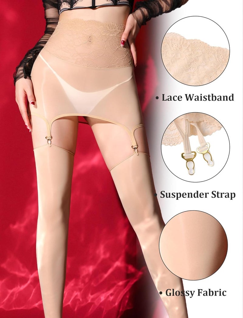 Aivtalk Women’s Oil Shiny Garter Stocking Pantyhose High Waist Sexy Tights Stockings - Image 3